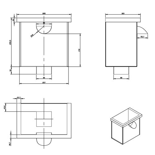 Zberný kotlík HRANATÝ výpust na zvod 80x80mm čierny